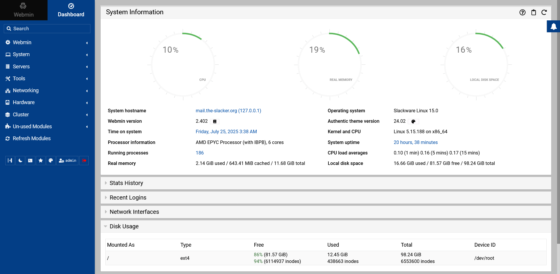 Slackware Linux Webmin Screenshot